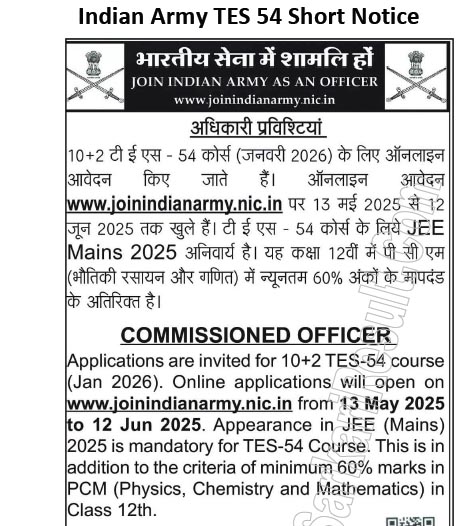 Indian Army Tes 54 Vacancy 2025