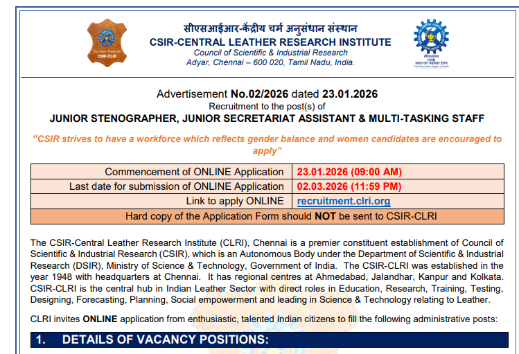 CSIR-CLRI भर्ती 2026