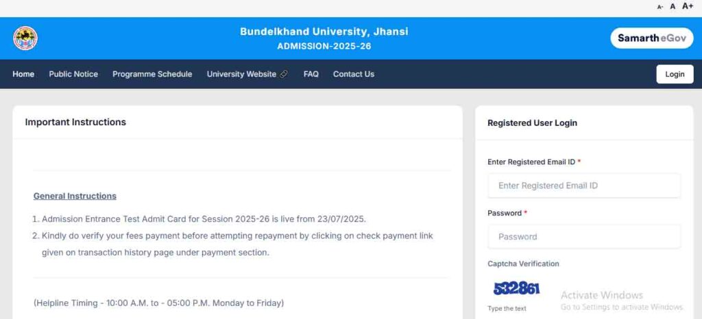 Bu Jhansi Distance Education Admission 2026