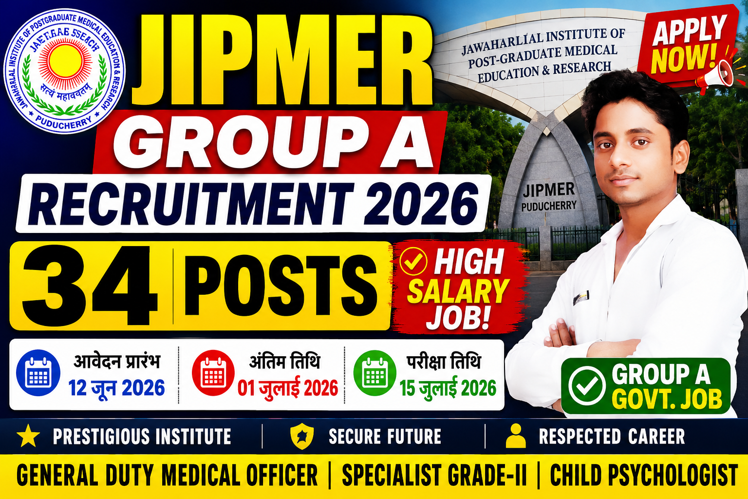 JIPMER Group A Non-Faculty New Bharti 2026
