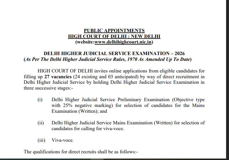 23 Delhi High Court Higher Judicial Service HJS Online Form 2026